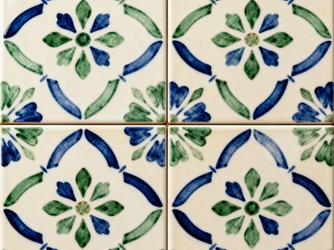 蓝绿色花砖 绿色手绘艺术花砖 工艺砖 花纹图案花砖