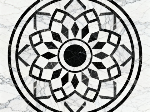  轻奢黑白拼花大理石 黑白石材圆形拼花 玄关圆形拼花 