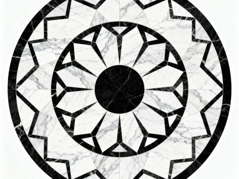  轻奢黑白拼花大理石 黑白石材圆形拼花 玄关圆形拼花 