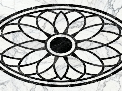 轻奢黑白拼花大理石 黑白石材椭圆拼花 玄关石材拼花