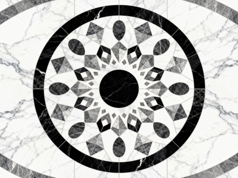 轻奢黑白拼花大理石 黑白石材椭圆拼花 玄关石材拼花
