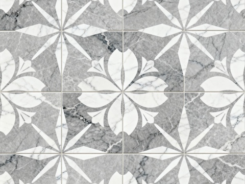  灰白石材拼花 花卉几何图案水刀切拼花地砖 轻奢灰白拼花大理石 