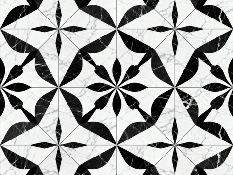 花砖 黑白石材拼花 花卉几何图案水刀石材拼花地砖 石材马赛克
