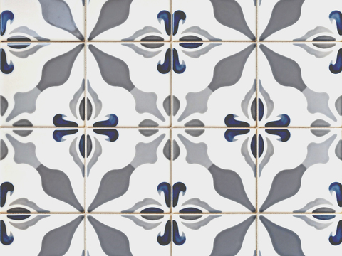  田园风 蓝灰米白色花砖 蓝灰手绘艺术花砖 工艺砖 
