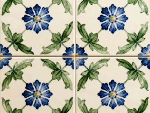  蓝绿色花砖 绿色手绘艺术花砖 工艺砖 花纹图案花砖 