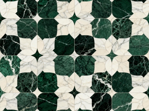  绿白色石材拼花 花卉图案水切刀拼花石材 绿色石材拼花马赛克 