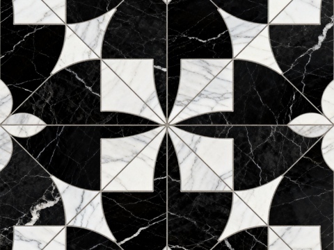花砖 黑白石材拼花 几何图案水刀石材拼花地砖 石材马赛克