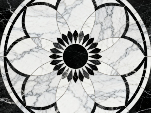  轻奢黑白拼花大理石 黑白石材圆形拼花 玄关圆形拼花 