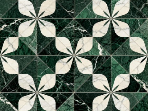 绿白色石材拼花 花卉图案水切刀拼花石材 绿色石材拼花马赛克 