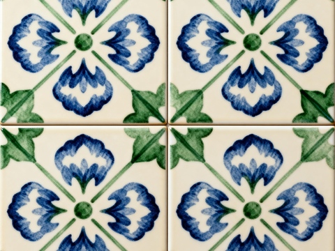  蓝绿色花砖 绿色手绘艺术花砖 工艺砖 花纹图案花砖 