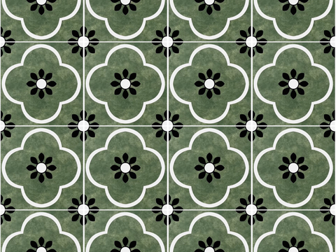  无缝复古绿色艺术花砖 