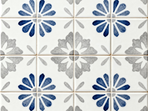  田园风 蓝灰米白色花砖 蓝灰手绘艺术花砖 工艺砖 