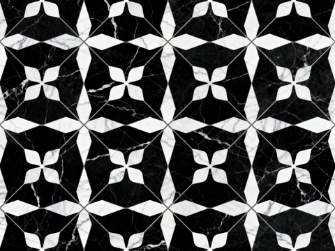  花砖 黑白石材拼花 花卉几何图案水刀石材拼花地砖 石材马赛克 
