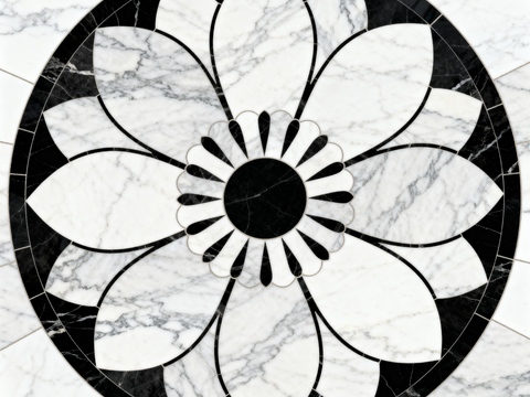  轻奢黑白拼花大理石 黑白石材圆形拼花 玄关圆形拼花 