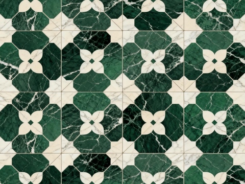 绿白色石材拼花 花卉图案水切刀拼花石材 绿色石材拼花马赛克