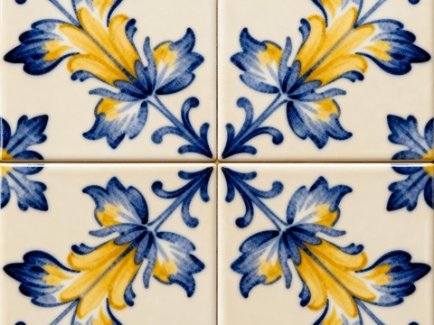  田园风 蓝黄米白色花砖 蓝黄手绘艺术花砖 工艺砖 
