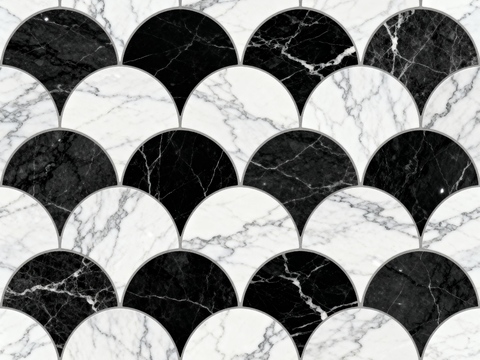  花砖 黑白石材拼花 几何图案水刀石材拼花地砖 石材马赛克 