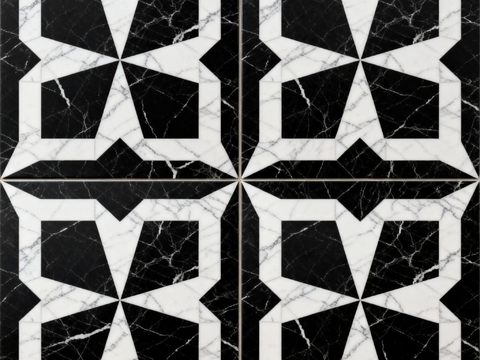 花砖 黑白石材拼花 花卉几何图案水刀石材拼花地砖 石材马赛克