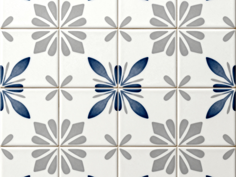  田园风 蓝灰米白色花砖 蓝灰手绘艺术花砖 工艺砖 