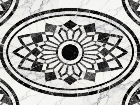 轻奢黑白拼花大理石 黑白石材椭圆拼花 玄关石材拼花