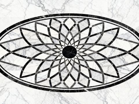 轻奢黑白拼花大理石 黑白石材椭圆拼花 玄关石材拼花