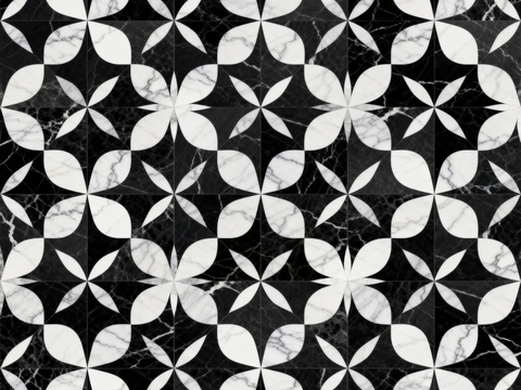 花砖 黑白石材拼花 花卉几何图案水刀石材拼花地砖 石材马赛克 