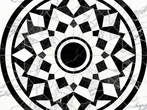轻奢黑白拼花大理石 黑白石材圆形拼花 玄关圆形拼花