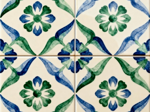 田园风 蓝绿色花砖 绿色手绘艺术花砖 工艺砖 花纹图案花砖