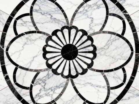  轻奢黑白拼花大理石 黑白石材圆形拼花 玄关圆形拼花 