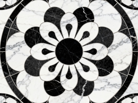 轻奢黑白拼花大理石 黑白石材圆形拼花 玄关圆形拼花