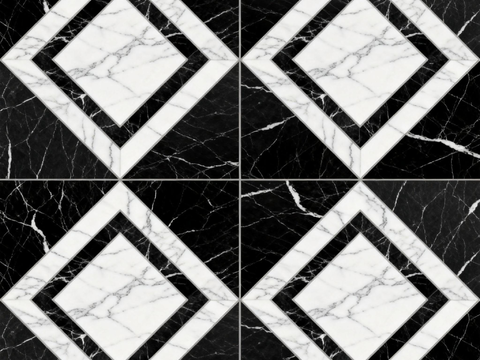 花砖 黑白石材拼花 几何图案水刀石材拼花地砖 石材马赛克