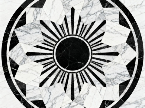 轻奢黑白拼花大理石 黑白石材圆形拼花 玄关圆形拼花