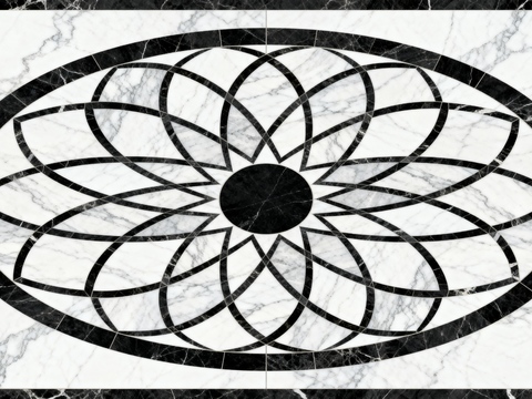 轻奢黑白拼花大理石 黑白石材椭圆拼花 玄关石材拼花