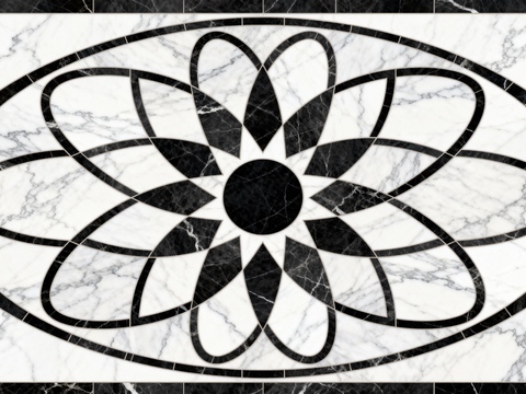 轻奢黑白拼花大理石 黑白石材椭圆拼花 玄关石材拼花