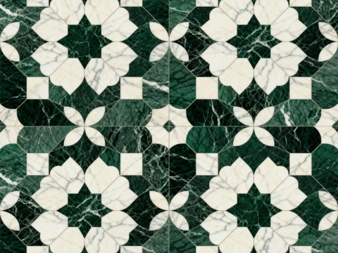  绿白色石材拼花 花卉图案水切刀拼花石材 绿色石材拼花马赛克 
