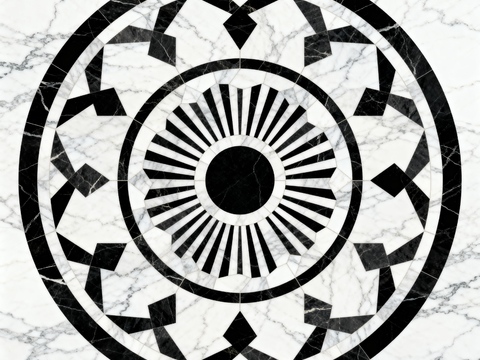  轻奢黑白拼花大理石 黑白石材圆形拼花 玄关圆形拼花 