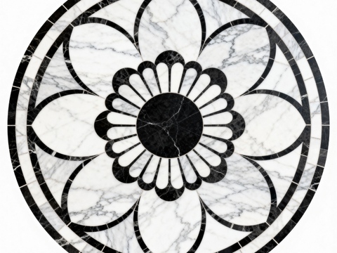  轻奢黑白拼花大理石 黑白石材圆形拼花 玄关圆形拼花 