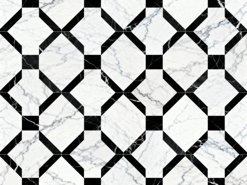 现代花砖 黑白石材拼花 几何图案水刀石材拼花 石材马赛克
