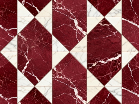  红白石材拼花 花卉几何图案水切刀拼花地砖 轻奢红白拼花大理石 