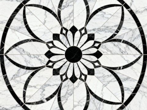  轻奢黑白拼花大理石 黑白石材圆形拼花 玄关圆形拼花 