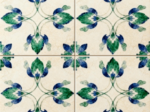田园风 蓝绿色花砖 绿色手绘艺术花砖 工艺砖 花纹图案花砖