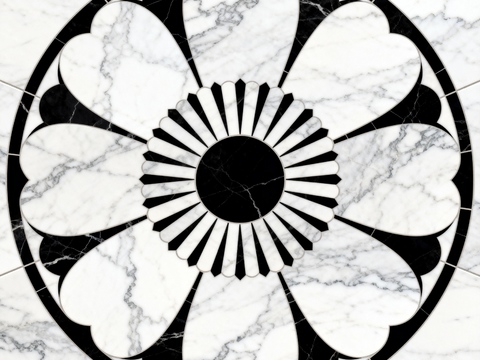 轻奢黑白拼花大理石 黑白石材圆形拼花 玄关圆形拼花