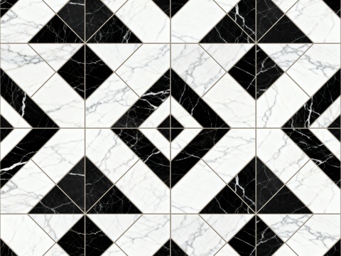 现代花砖 黑白石材拼花 几何图案水刀石材拼花 石材马赛克