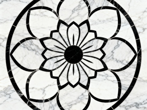  轻奢黑白拼花大理石 黑白石材圆形拼花 玄关圆形拼花 