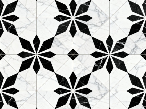  中古花砖 黑白石材拼花 花卉几何图案水刀石材拼花 石材马赛克 