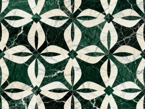  绿白色石材拼花 花卉图案水切刀拼花石材 绿色石材拼花马赛克 