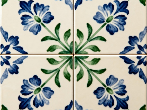 田园风 蓝绿色花砖 绿色手绘艺术花砖 工艺砖 花纹图案花砖