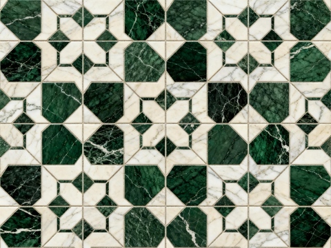绿白色石材拼花 花卉图案水切刀拼花石材 绿色石材拼花马赛克