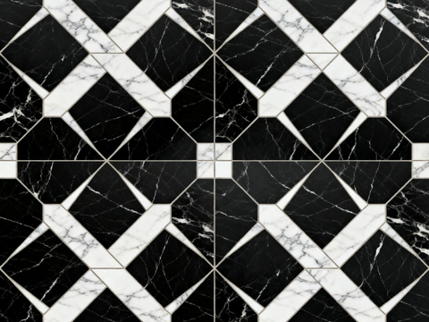 现代花砖 黑白石材拼花 花卉几何图案水刀石材拼花 石材马赛克