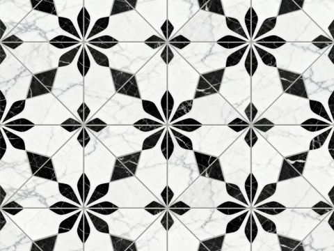  现代花砖 黑白石材拼花 花卉几何图案水刀石材拼花 石材马赛克 